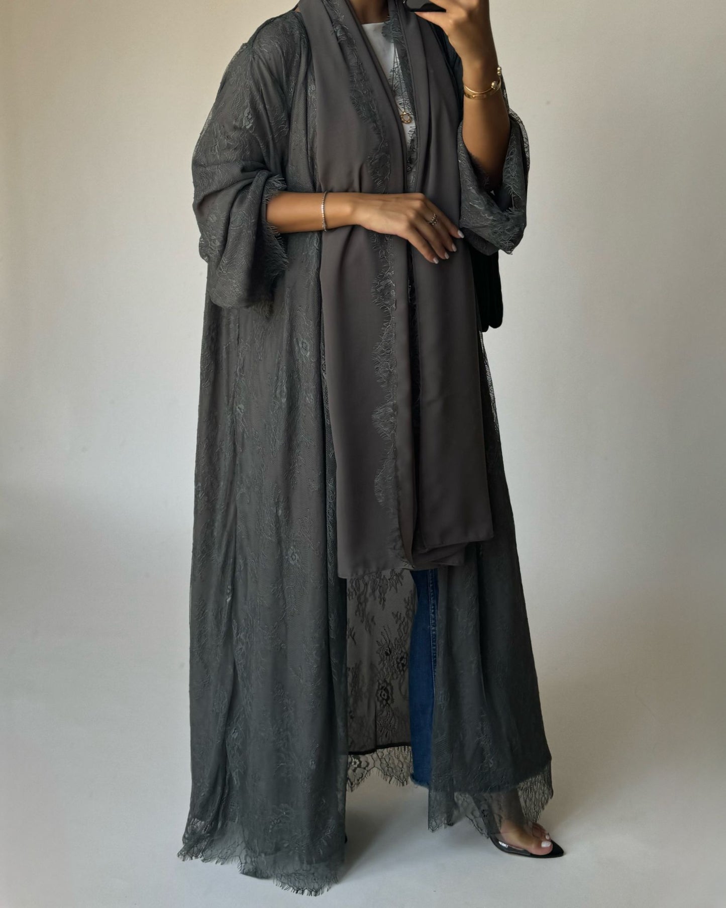 A431 - Gray Lace Summery Abaya