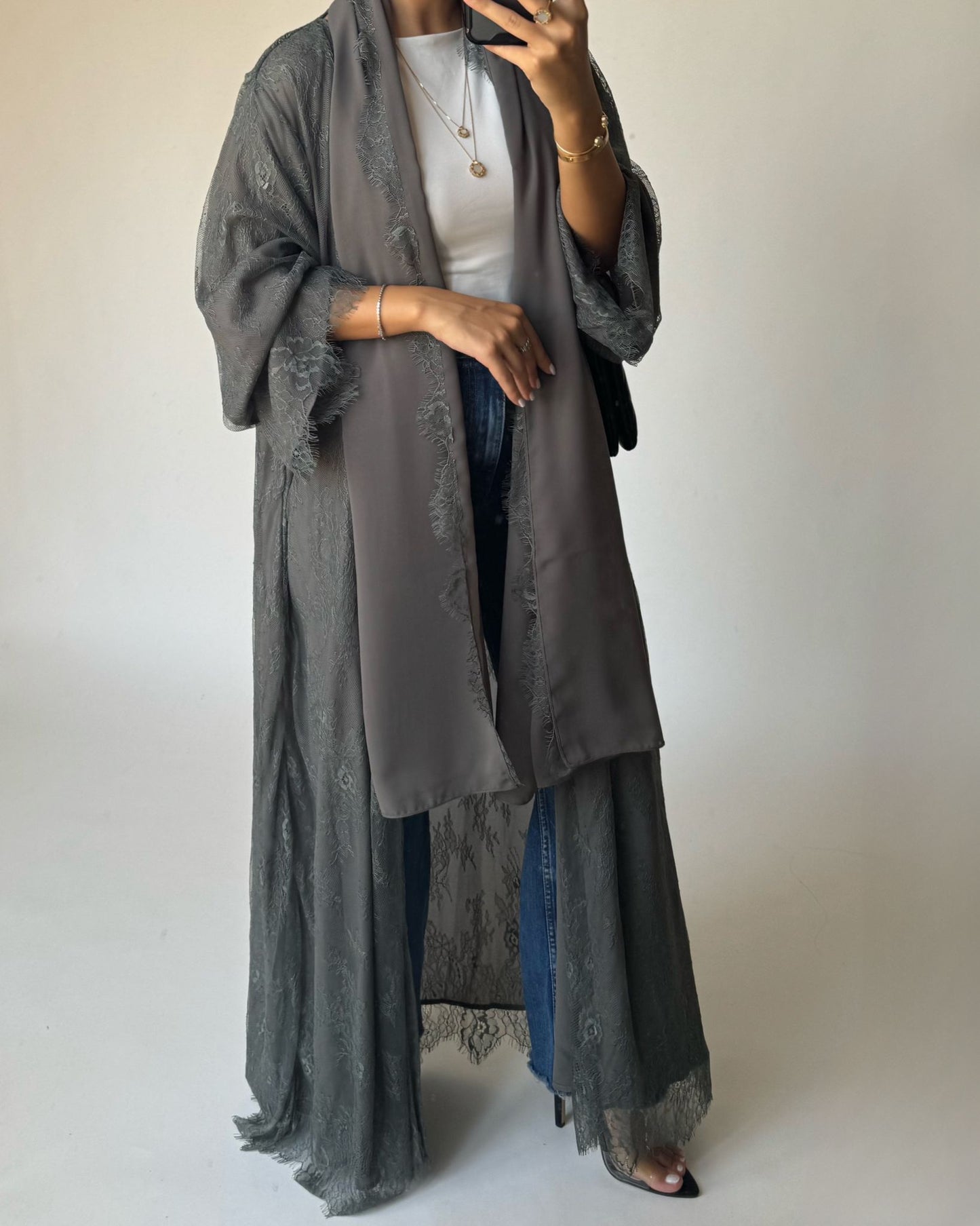 A431 - Gray Lace Summery Abaya