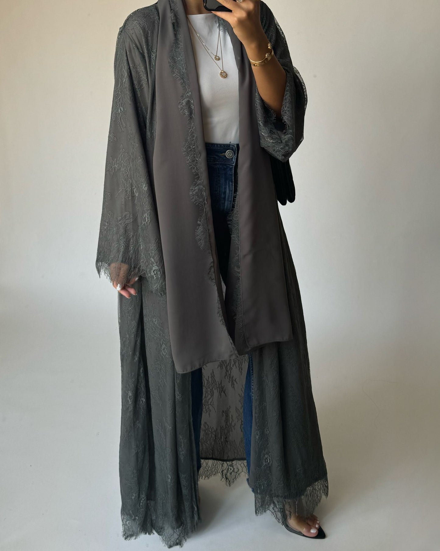 A431 - Gray Lace Summery Abaya