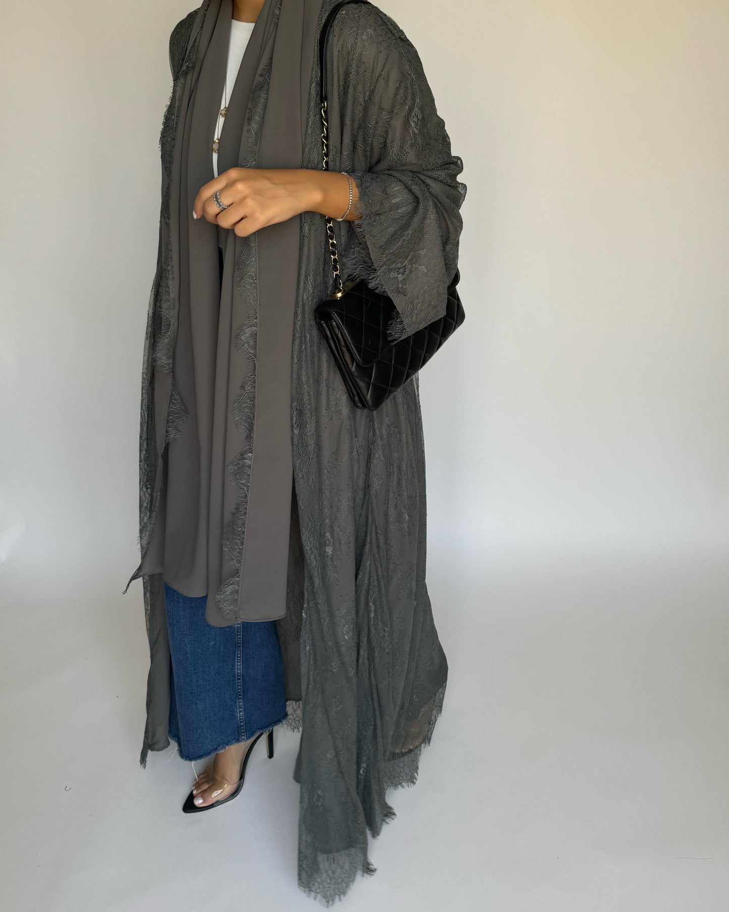 A431 - Gray Lace Summery Abaya