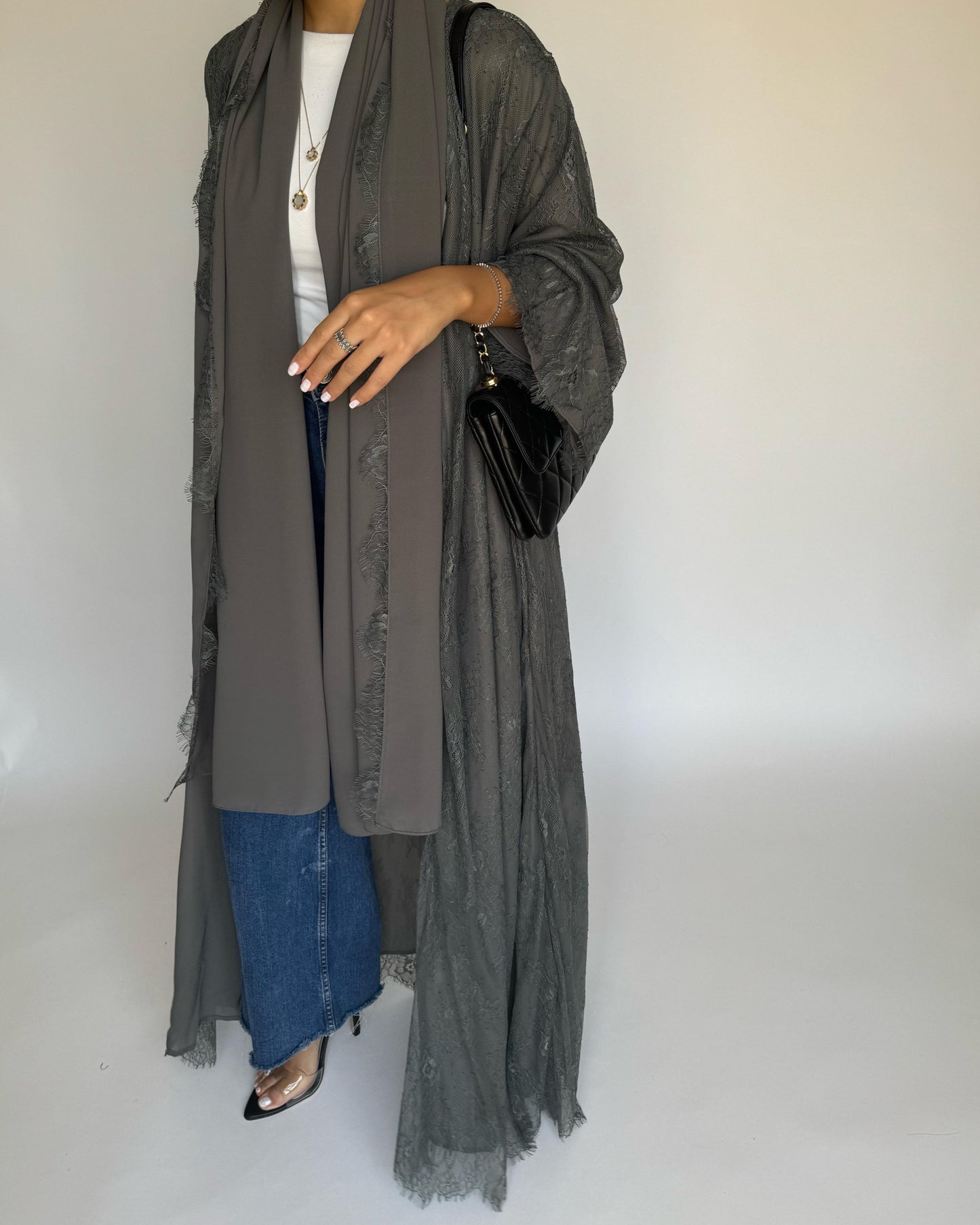 A431 - Gray Lace Summery Abaya