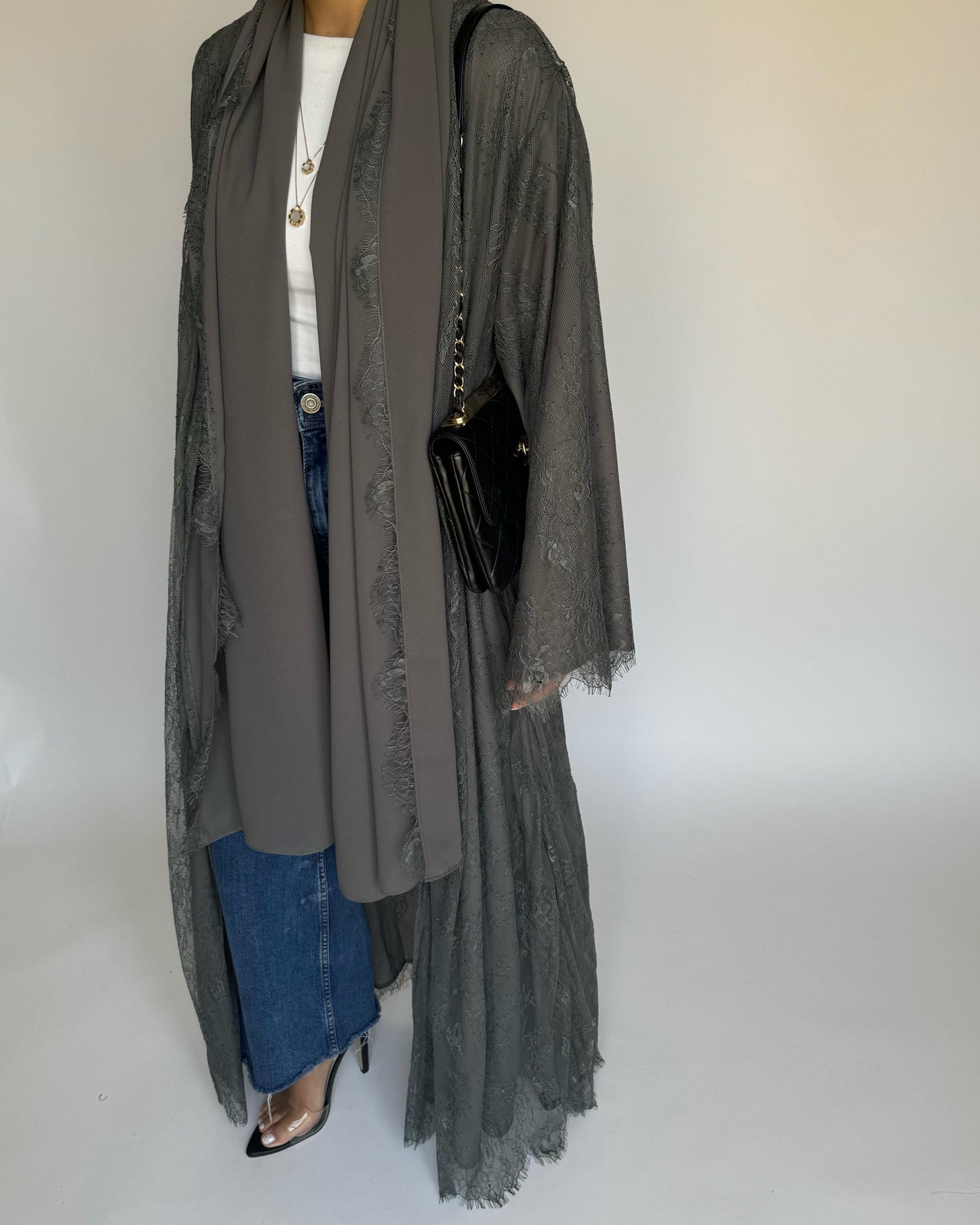A431 - Gray Lace Summery Abaya