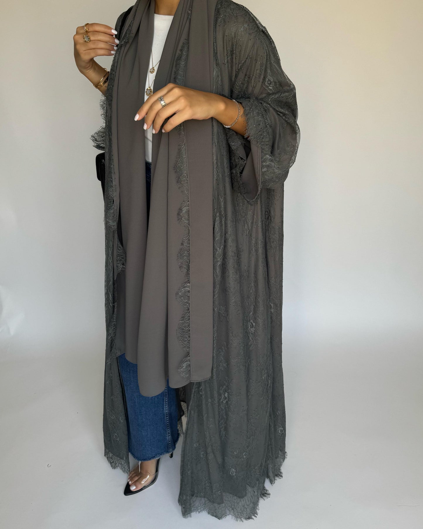 A431 - Gray Lace Summery Abaya