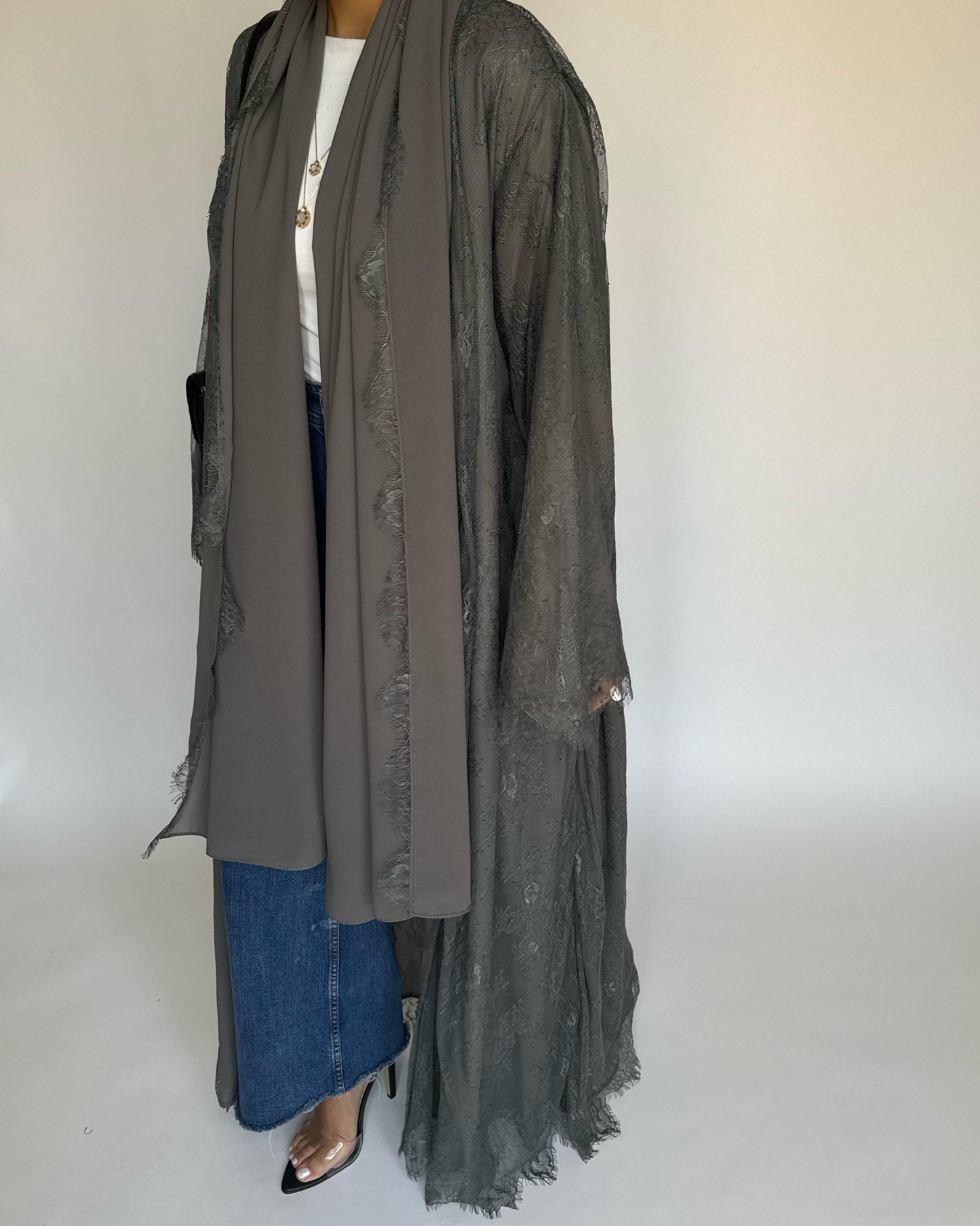 A431 - Gray Lace Summery Abaya