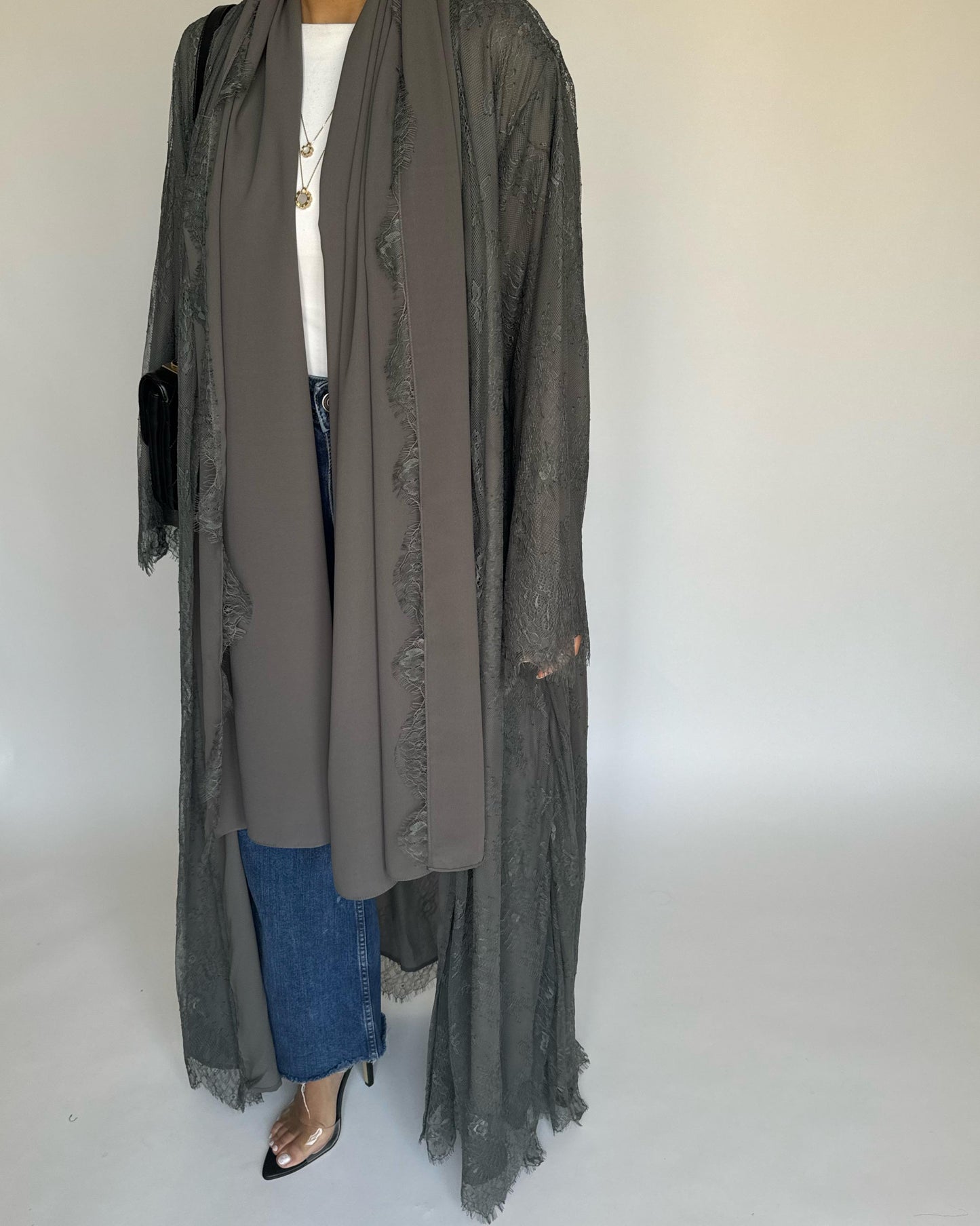 A431 - Gray Lace Summery Abaya