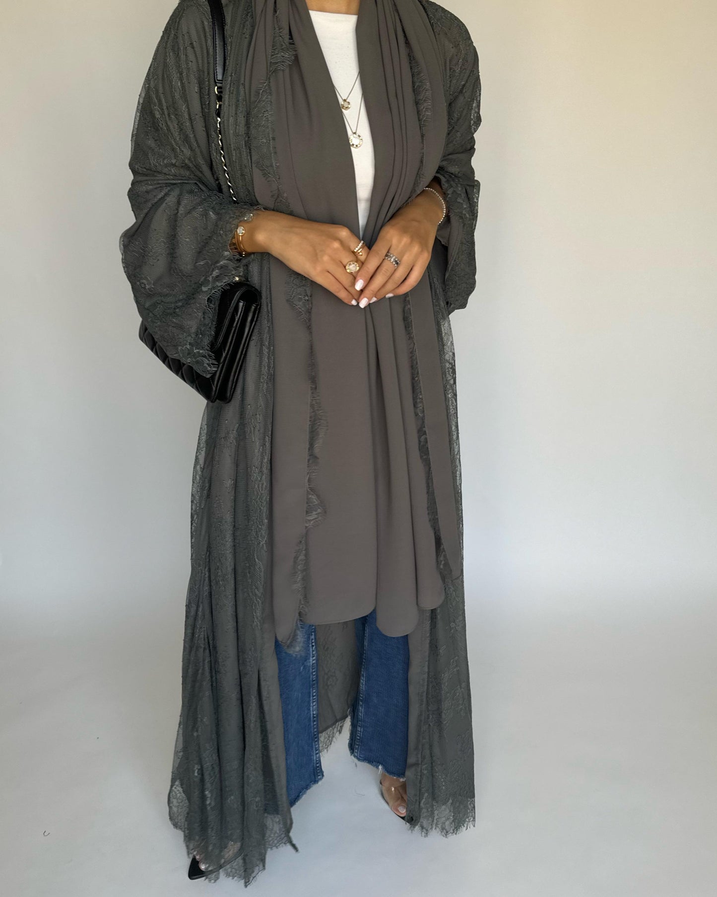 A431 - Gray Lace Summery Abaya