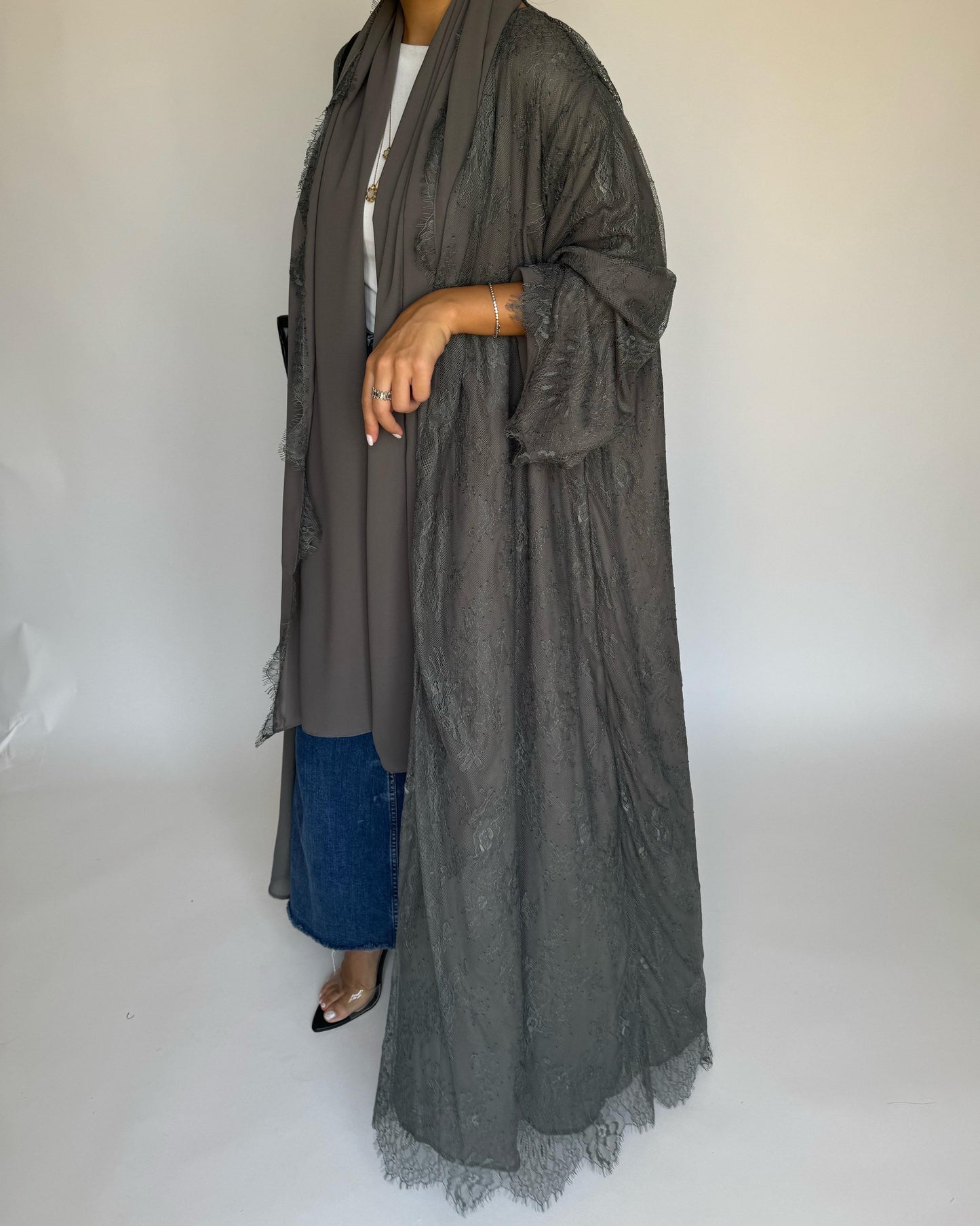 A431 - Gray Lace Summery Abaya