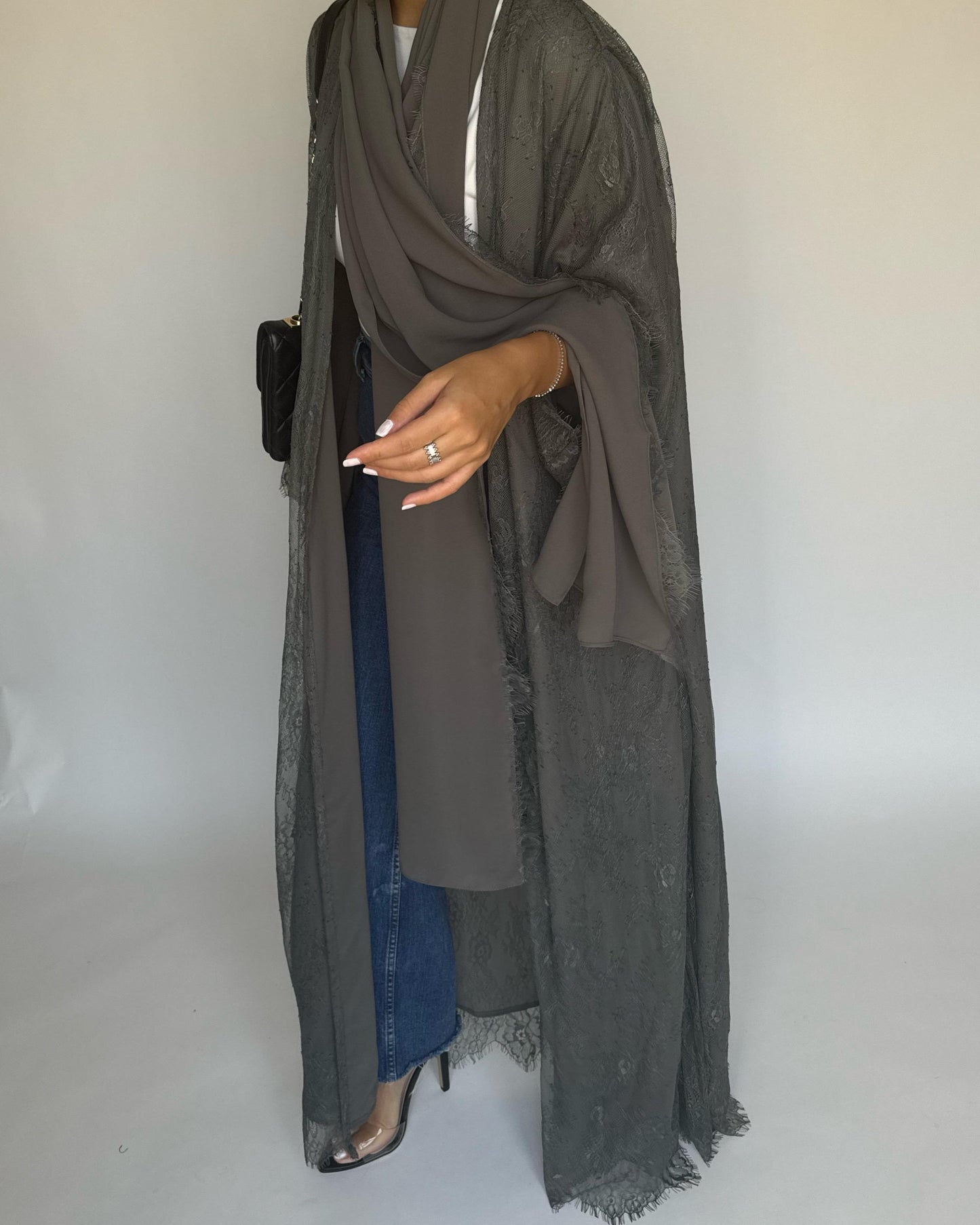 A431 - Gray Lace Summery Abaya