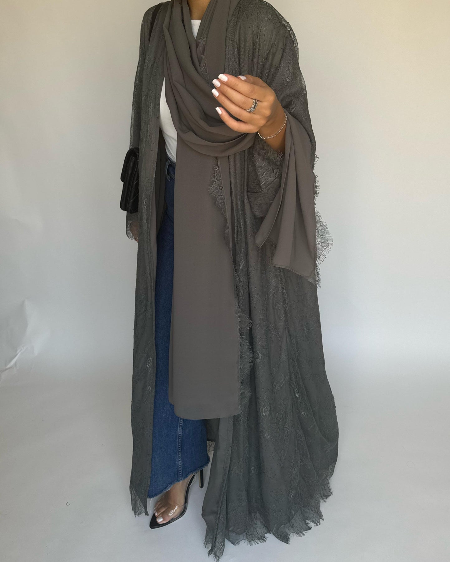 A431 - Gray Lace Summery Abaya