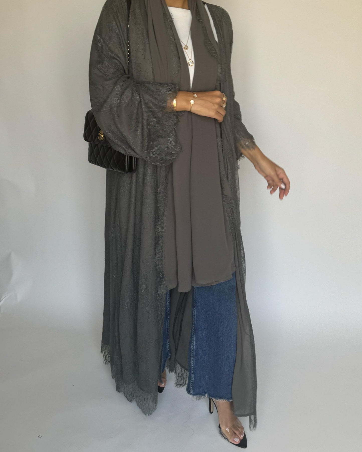 A431 - Gray Lace Summery Abaya