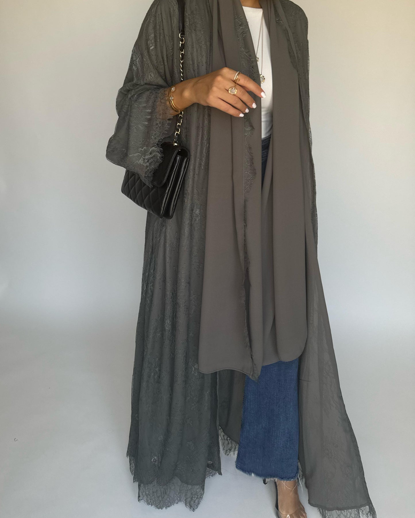 A431 - Gray Lace Summery Abaya