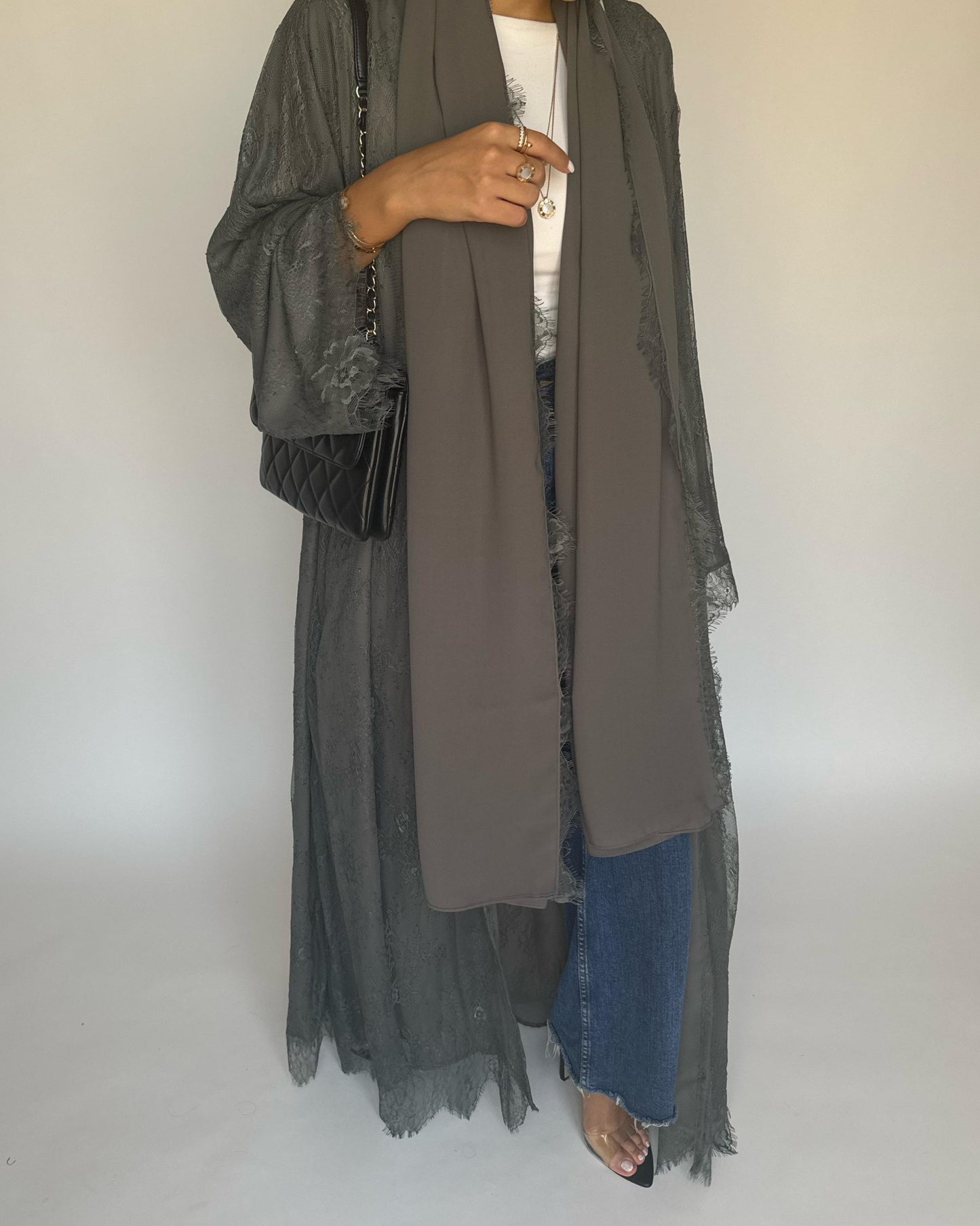 A431 - Gray Lace Summery Abaya