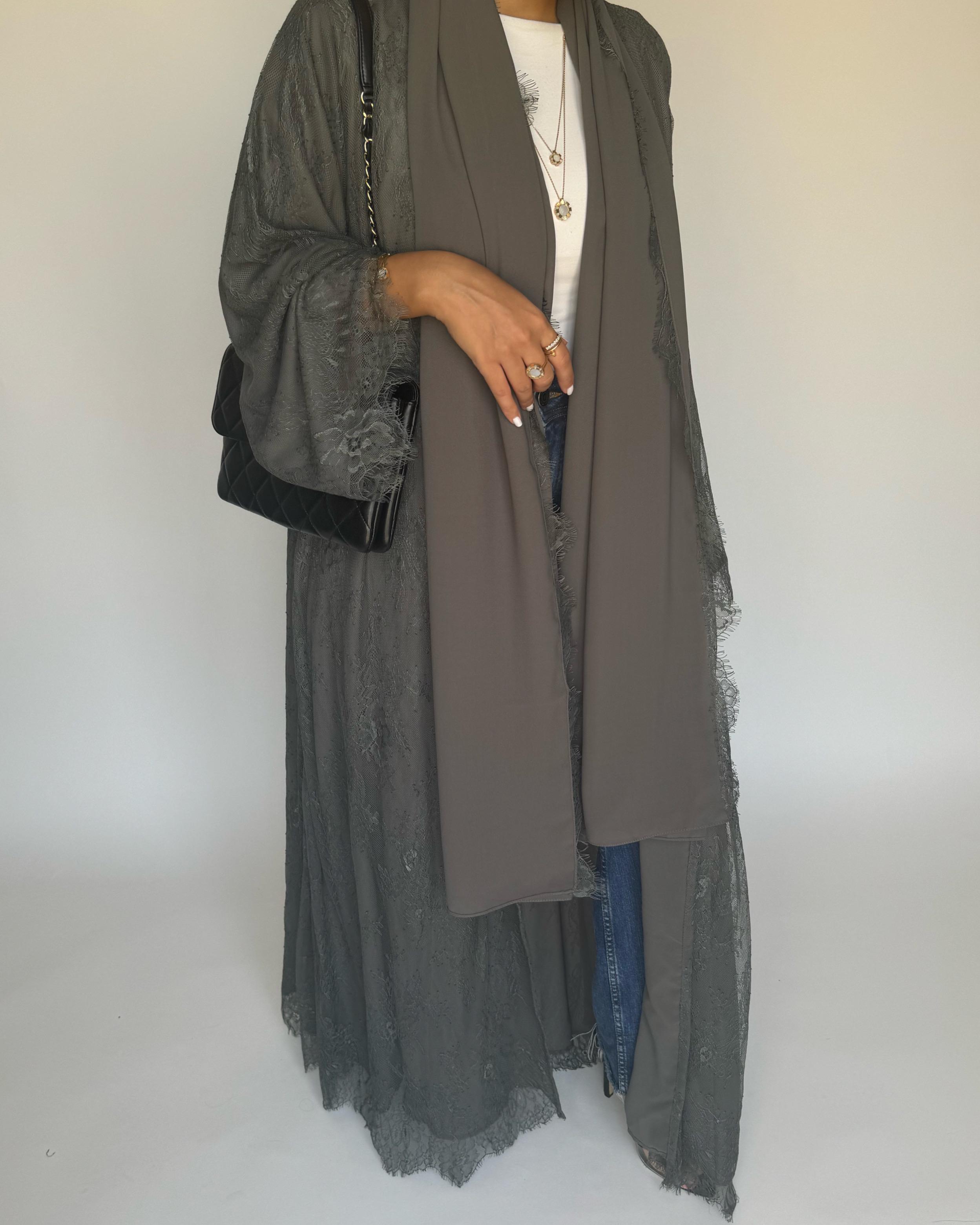 A431 - Gray Lace Summery Abaya