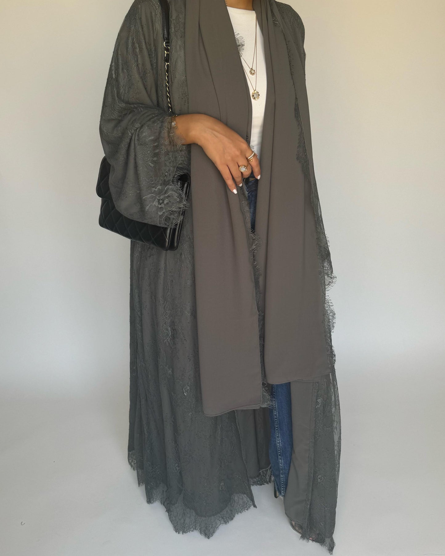 A431 - Gray Lace Summery Abaya