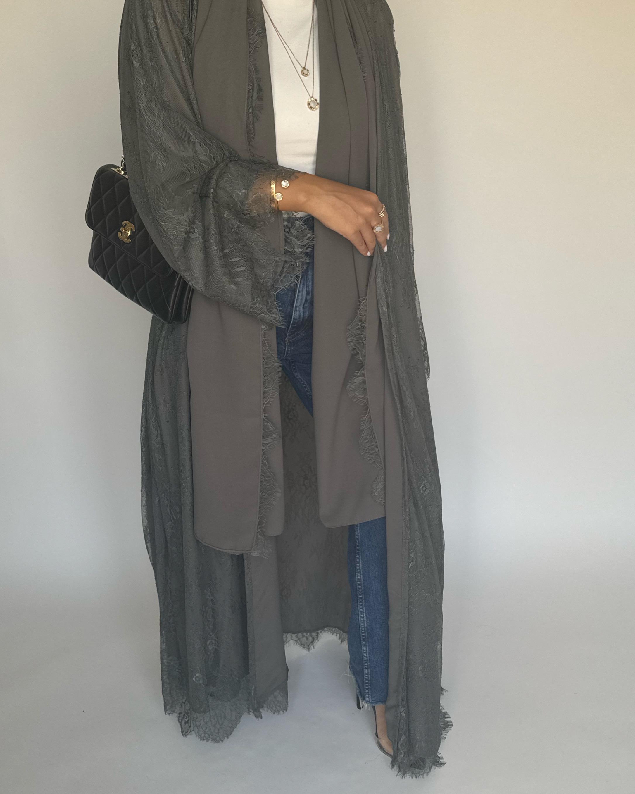 A431 - Gray Lace Summery Abaya