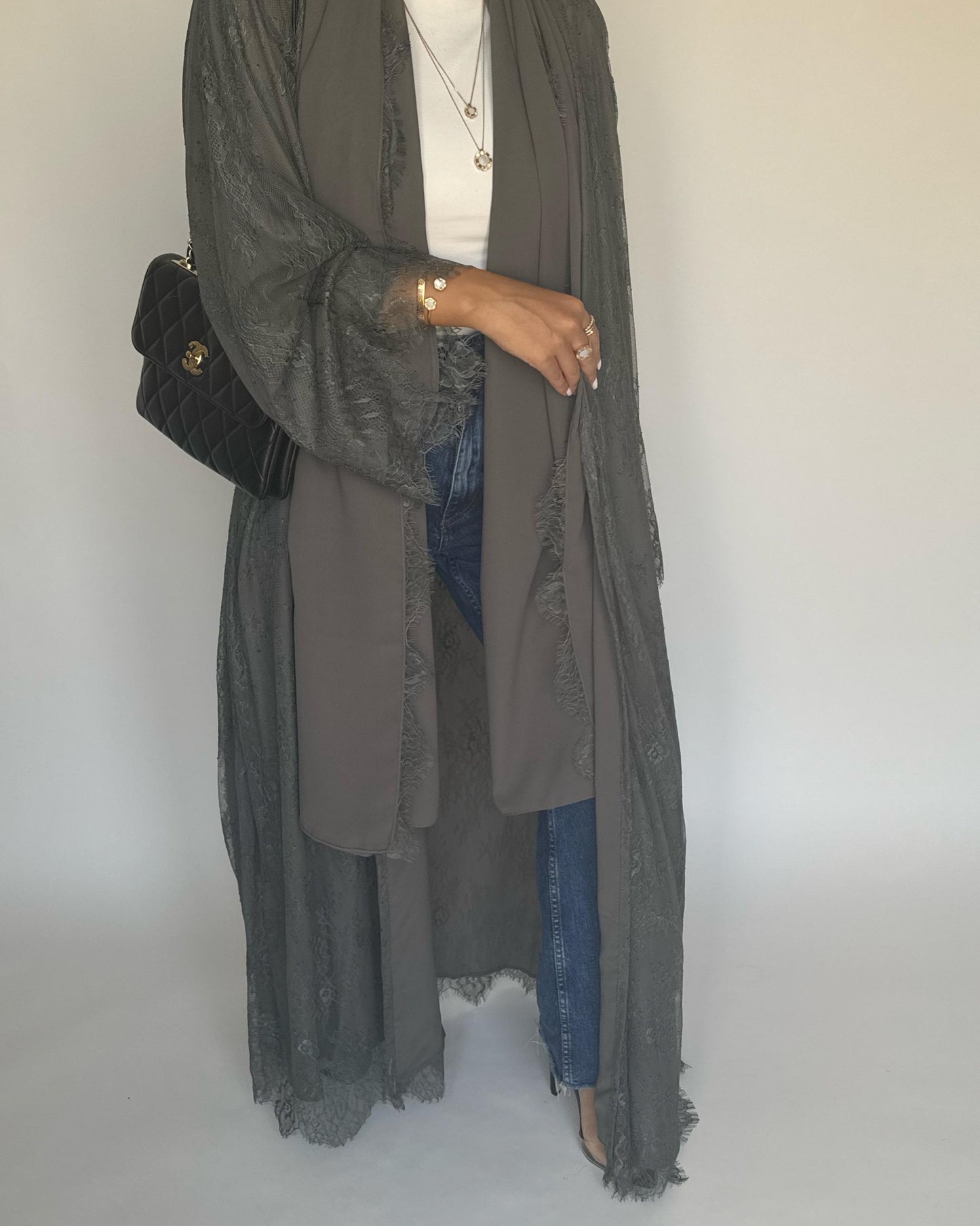 A431 - Gray Lace Summery Abaya