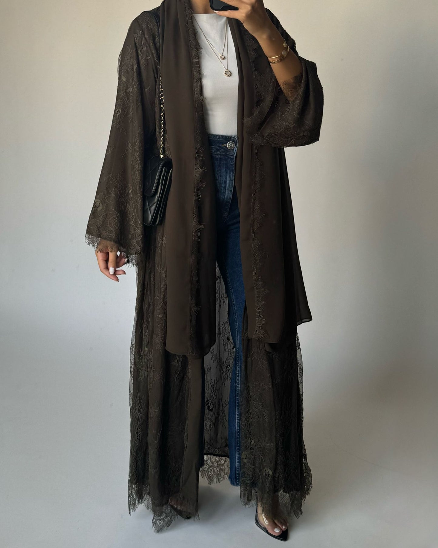 A430 - Khaki Lace Summery Abaya