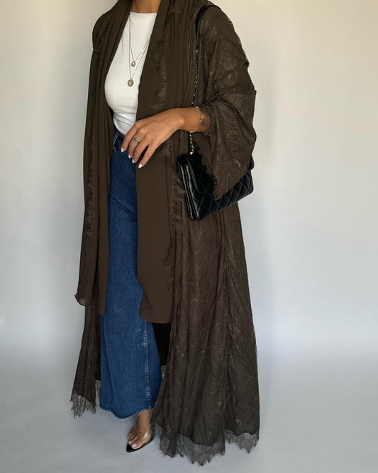 A430 - Khaki Lace Summery Abaya