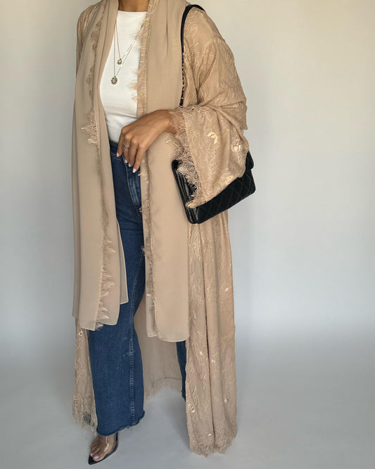A434 - Beige Lace Summery Abaya