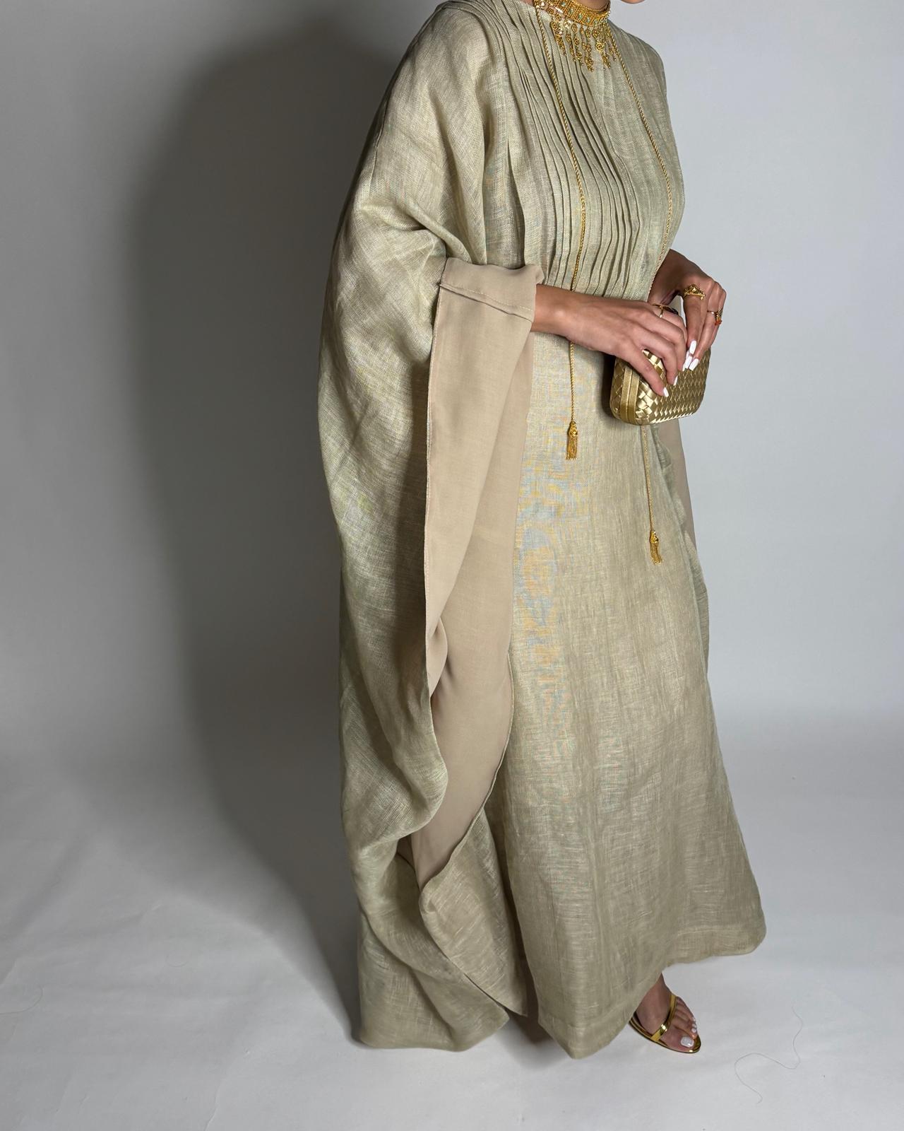 A537 - Beige Linen Occasion Jalabiya (READY TO SHIP)