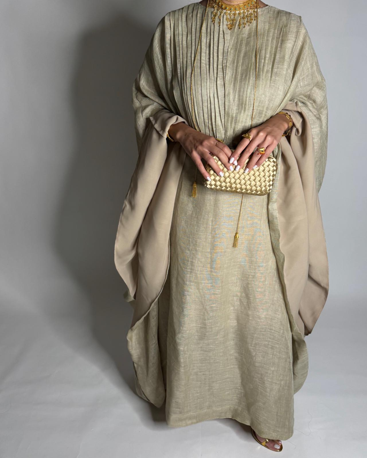 A537 - Beige Linen Occasion Jalabiya (READY TO SHIP)
