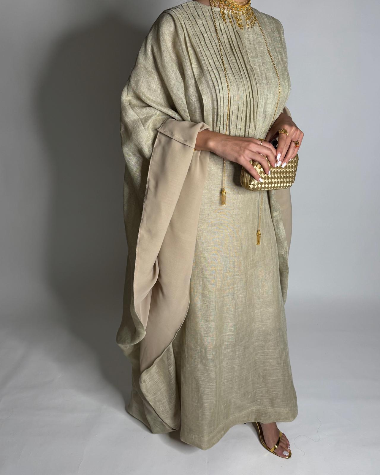 A537 - Beige Linen Occasion Jalabiya (READY TO SHIP)