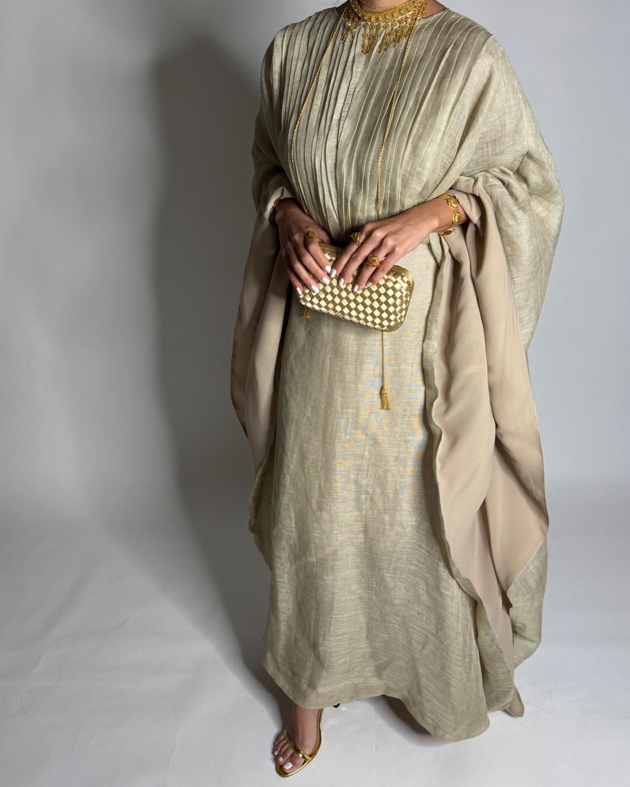 A537 - Beige Linen Occasion Jalabiya (READY TO SHIP)