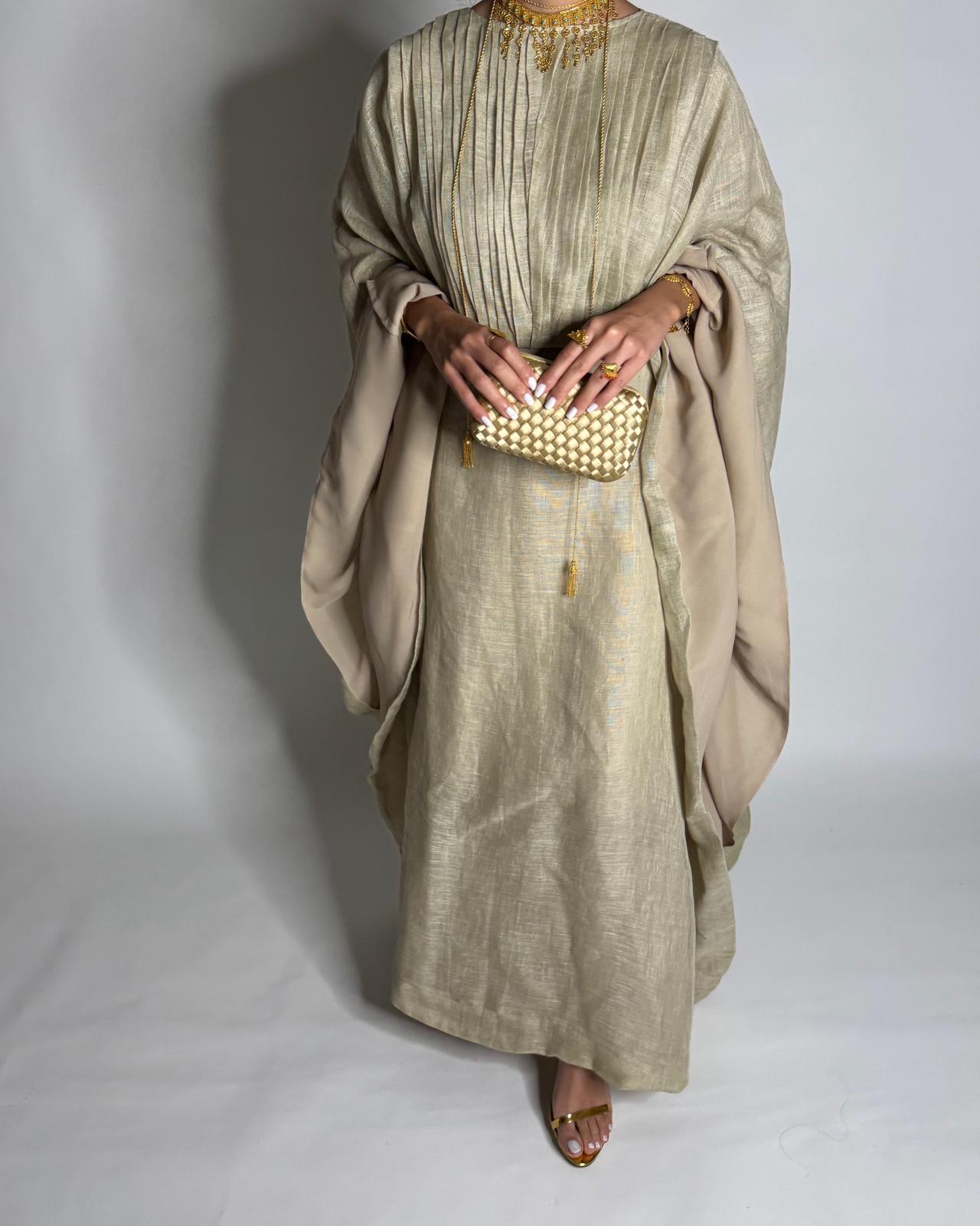 A537 - Beige Linen Occasion Jalabiya (READY TO SHIP)