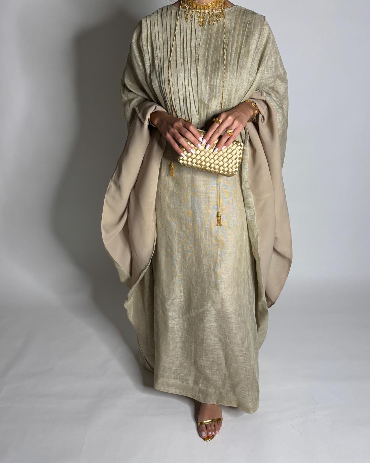 A537 - Beige Linen Occasion Jalabiya (READY TO SHIP)
