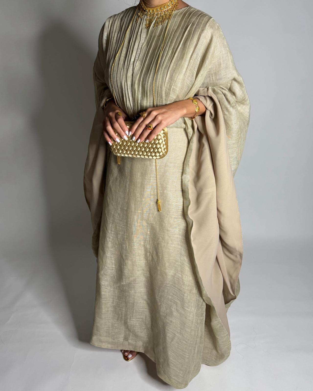 A537 - Beige Linen Occasion Jalabiya (READY TO SHIP)