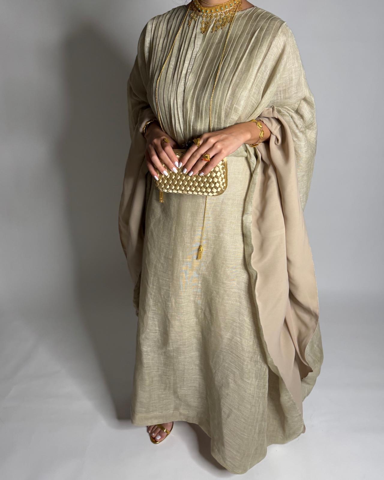 A537 - Beige Linen Occasion Jalabiya (READY TO SHIP)