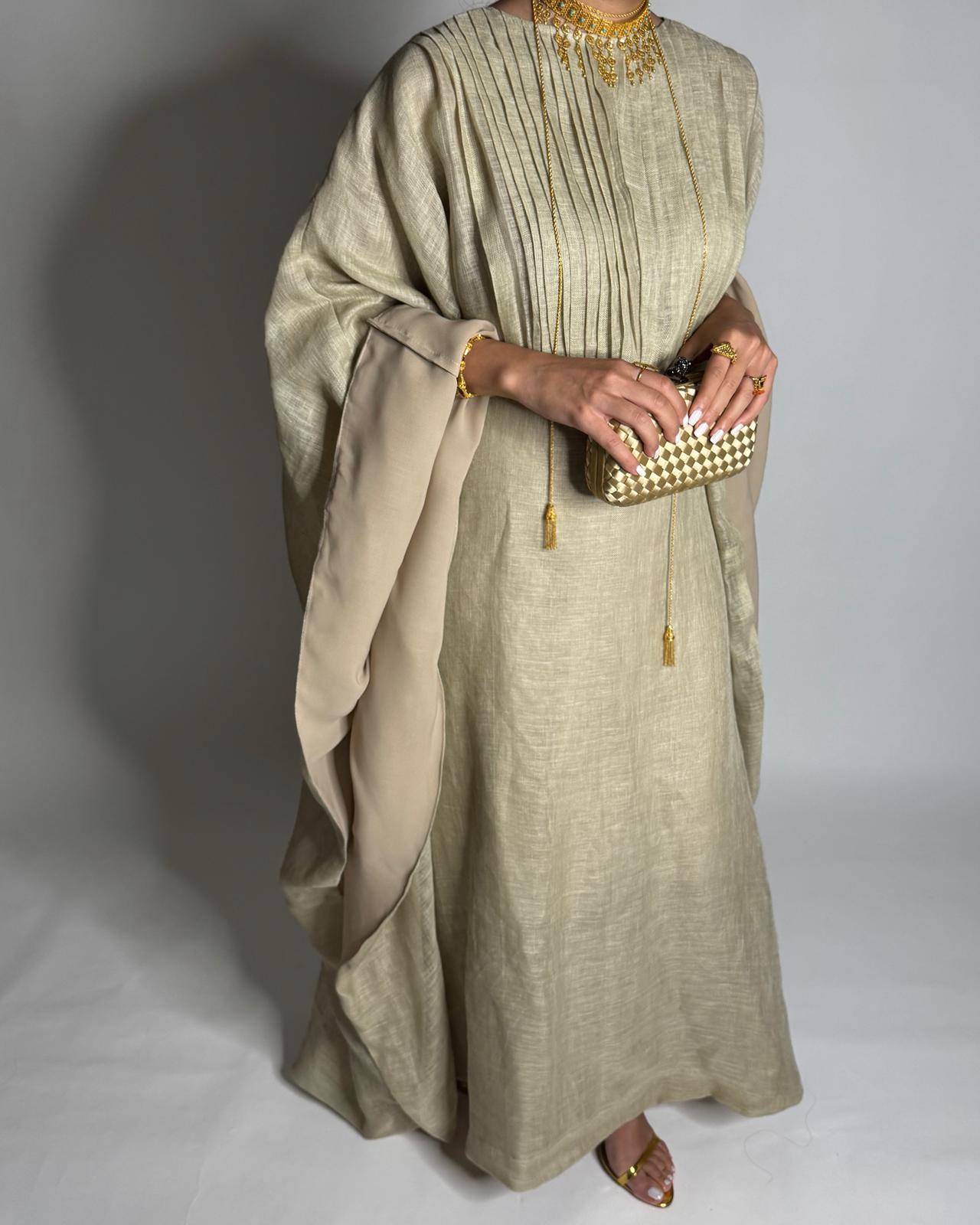 A537 - Beige Linen Occasion Jalabiya (READY TO SHIP)