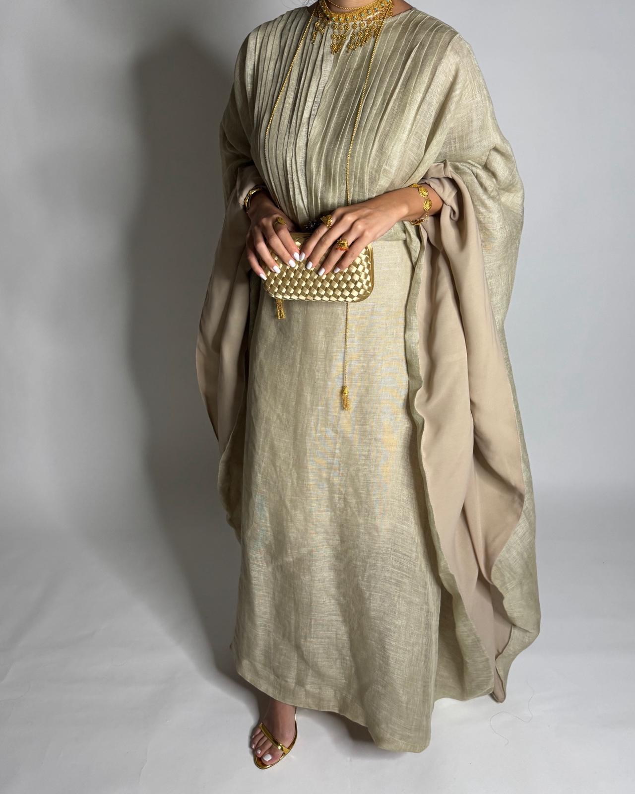 A537 - Beige Linen Occasion Jalabiya (READY TO SHIP)