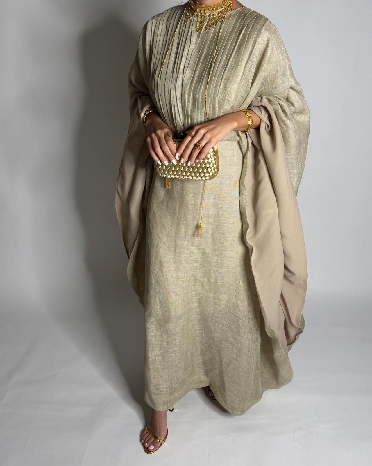 A537 - Beige Linen Occasion Jalabiya (READY TO SHIP)