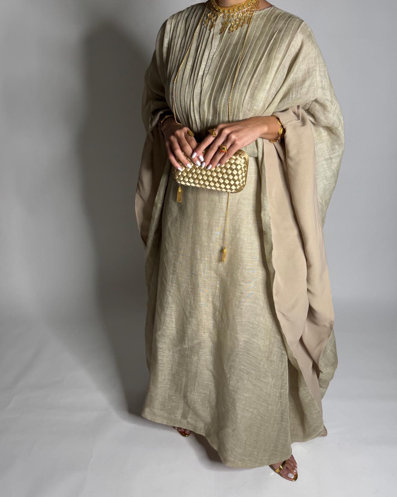 A537 - Beige Linen Occasion Jalabiya (READY TO SHIP)