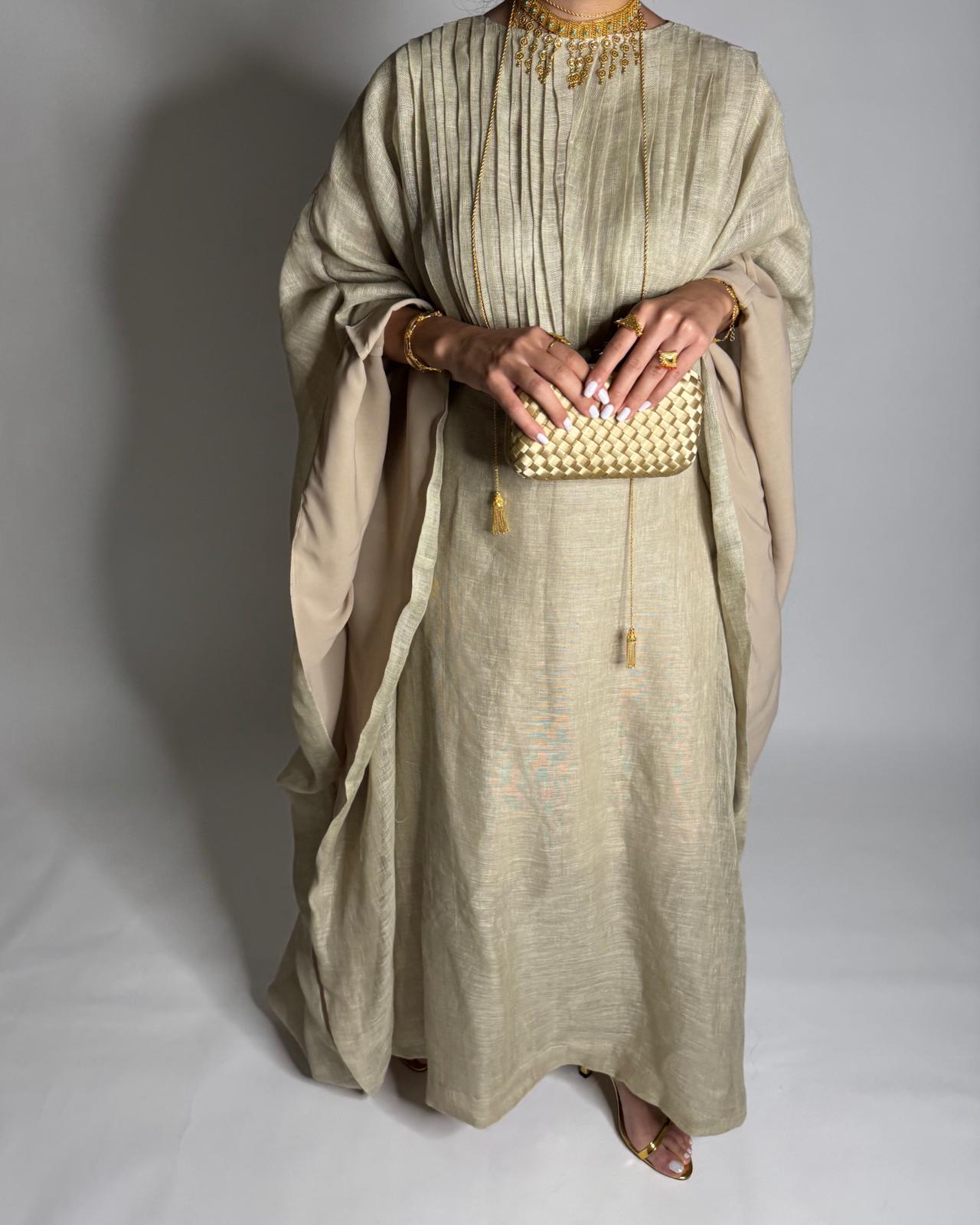 A537 - Beige Linen Occasion Jalabiya (READY TO SHIP)