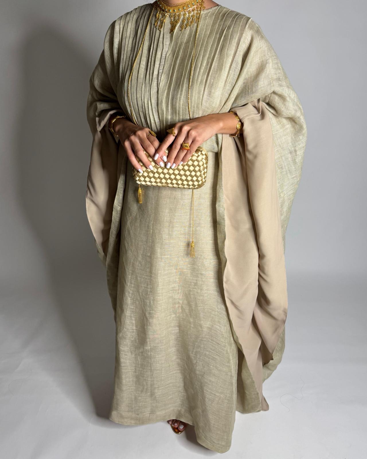 A537 - Beige Linen Occasion Jalabiya (READY TO SHIP)