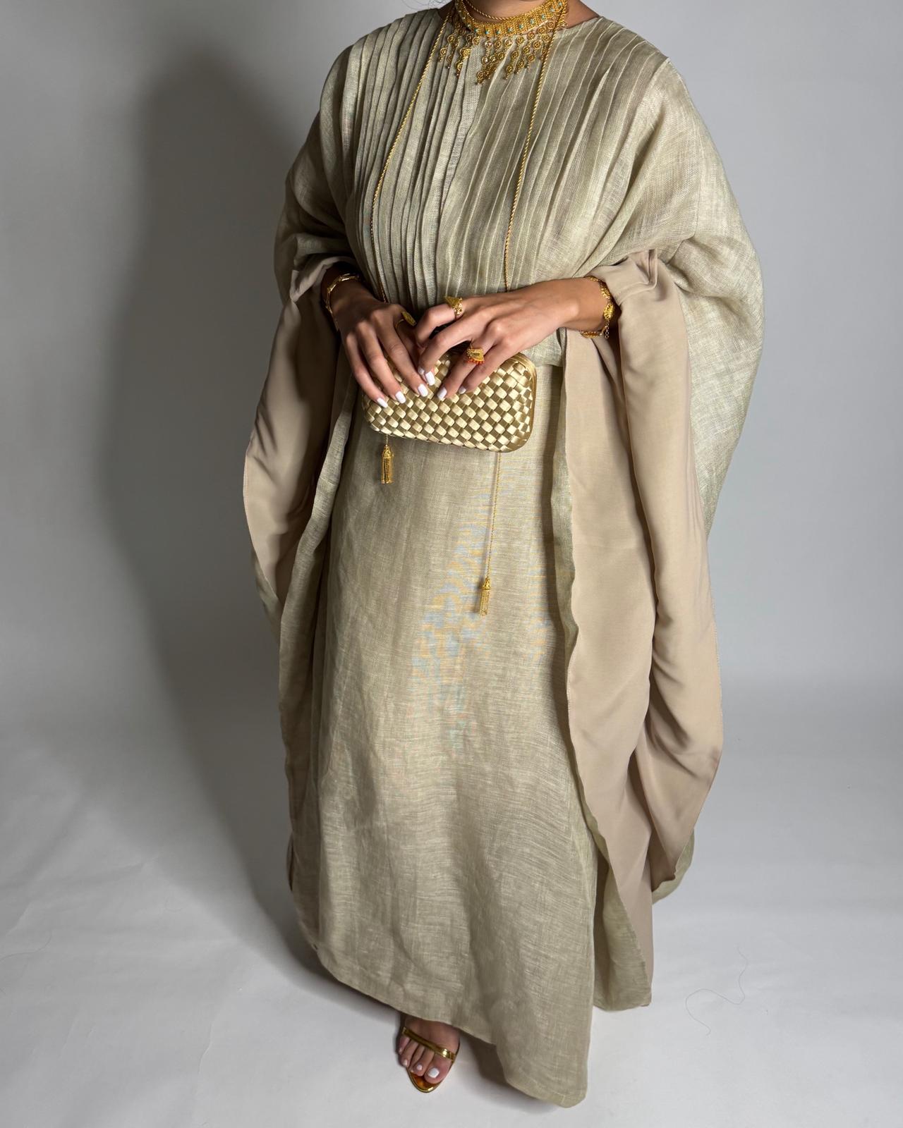 A537 - Beige Linen Occasion Jalabiya (READY TO SHIP)