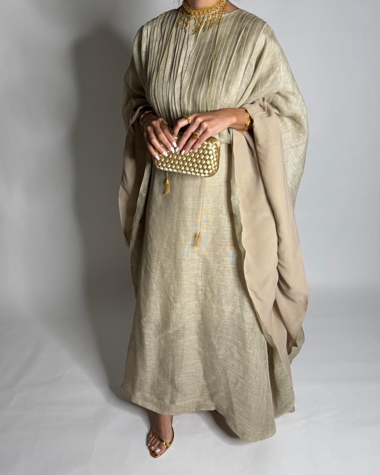 A537 - Beige Linen Occasion Jalabiya (READY TO SHIP)