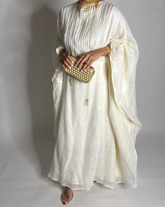 A536 - Off-White Linen Occasion Jalabiya (READY TO SHIP)