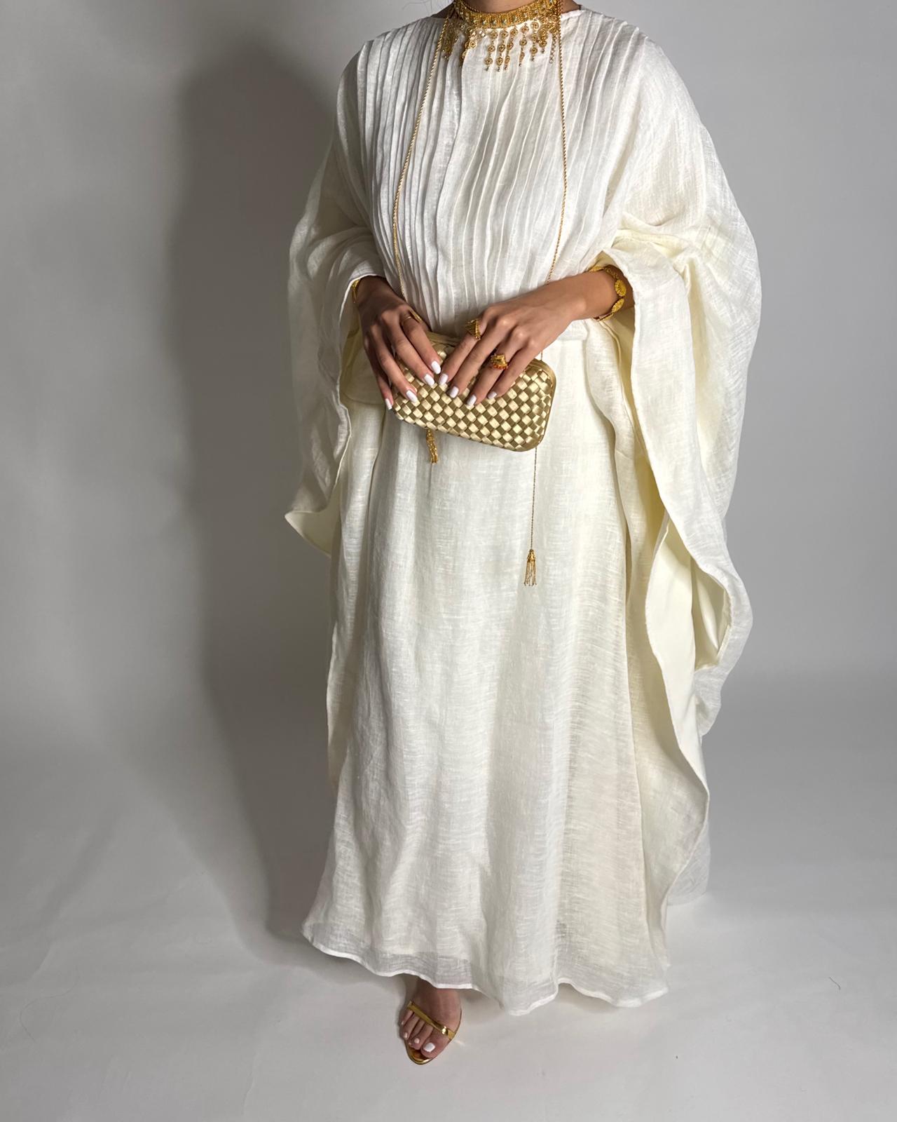 A536 - Off-White Linen Occasion Jalabiya (READY TO SHIP)