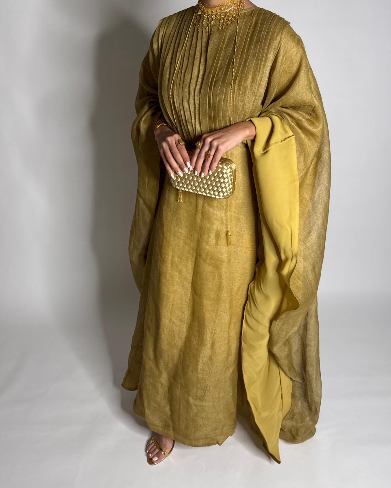 A538 - Green Linen Occasion Jalabiya (READY TO SHIP)