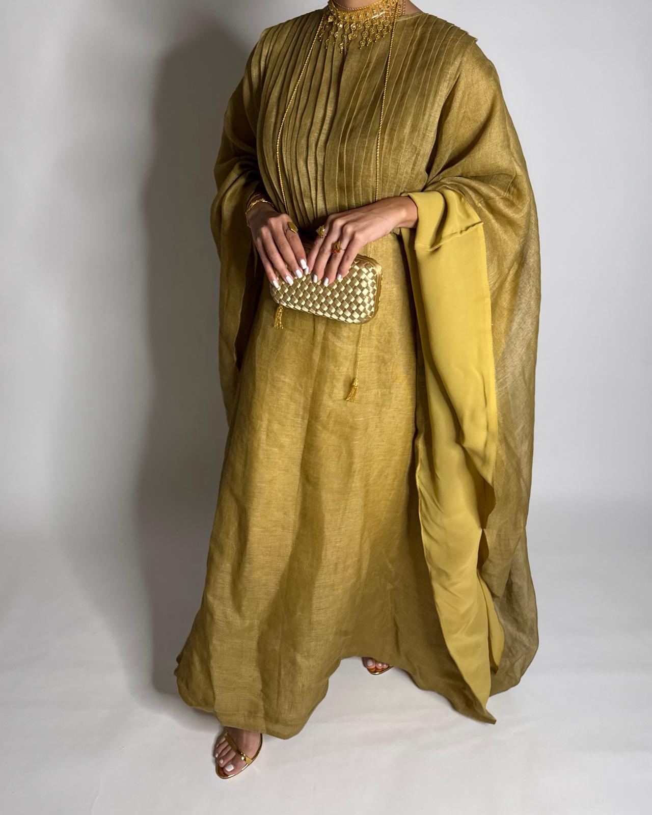 A538 - Green Linen Occasion Jalabiya (READY TO SHIP)