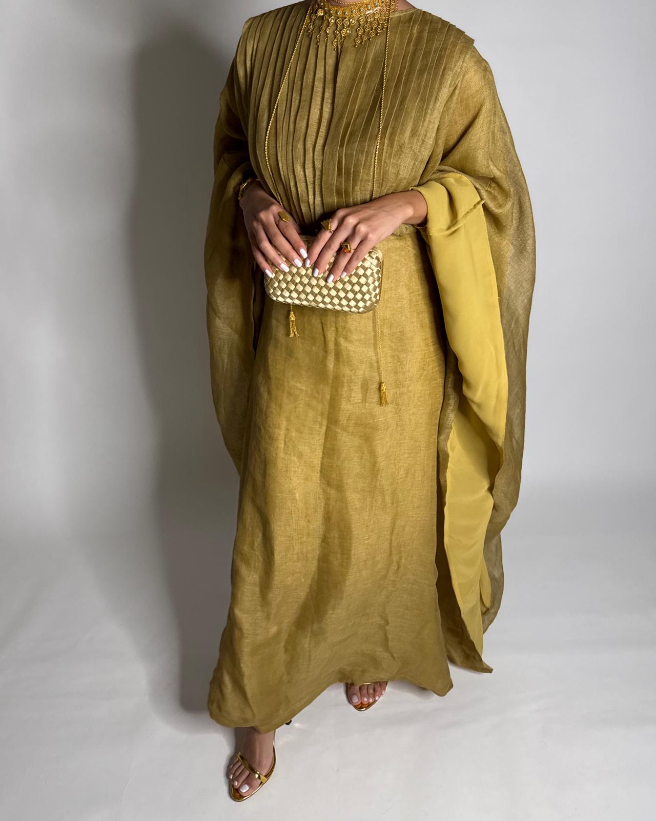 A538 - Green Linen Occasion Jalabiya (READY TO SHIP)