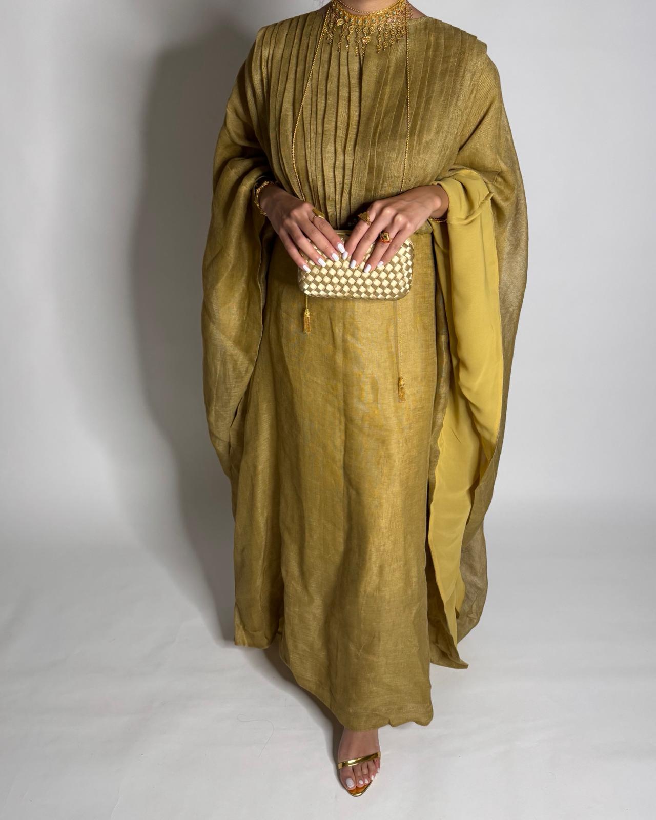 A538 - Green Linen Occasion Jalabiya (READY TO SHIP)