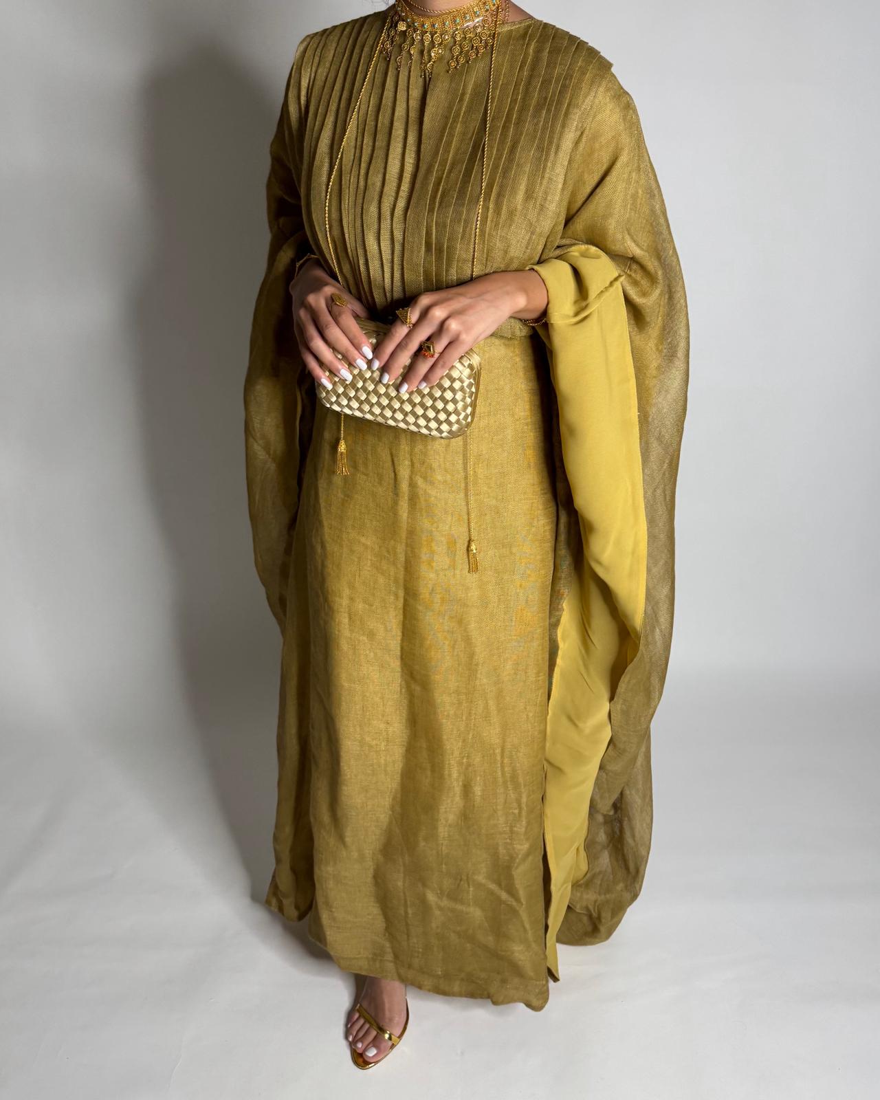 A538 - Green Linen Occasion Jalabiya (READY TO SHIP)