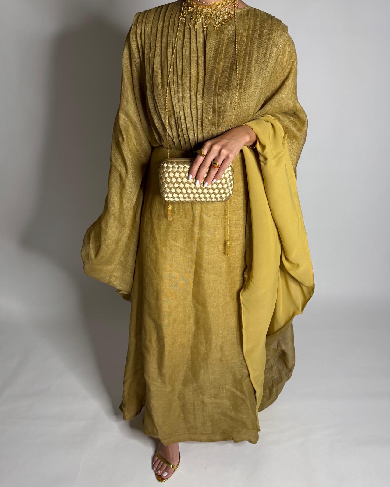 A538 - Green Linen Occasion Jalabiya (READY TO SHIP)