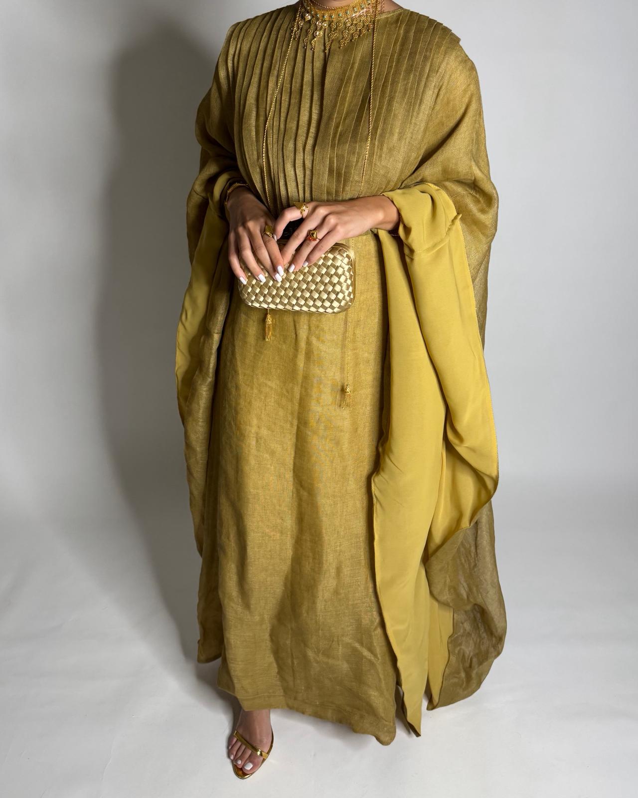 A538 - Green Linen Occasion Jalabiya (READY TO SHIP)