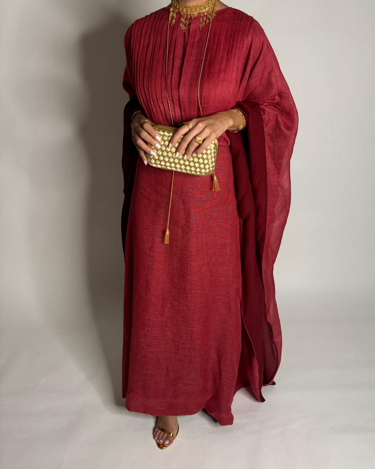A539 - Red-ish/ Maroon Linen Occasion Jalabiya (READY TO SHIP)