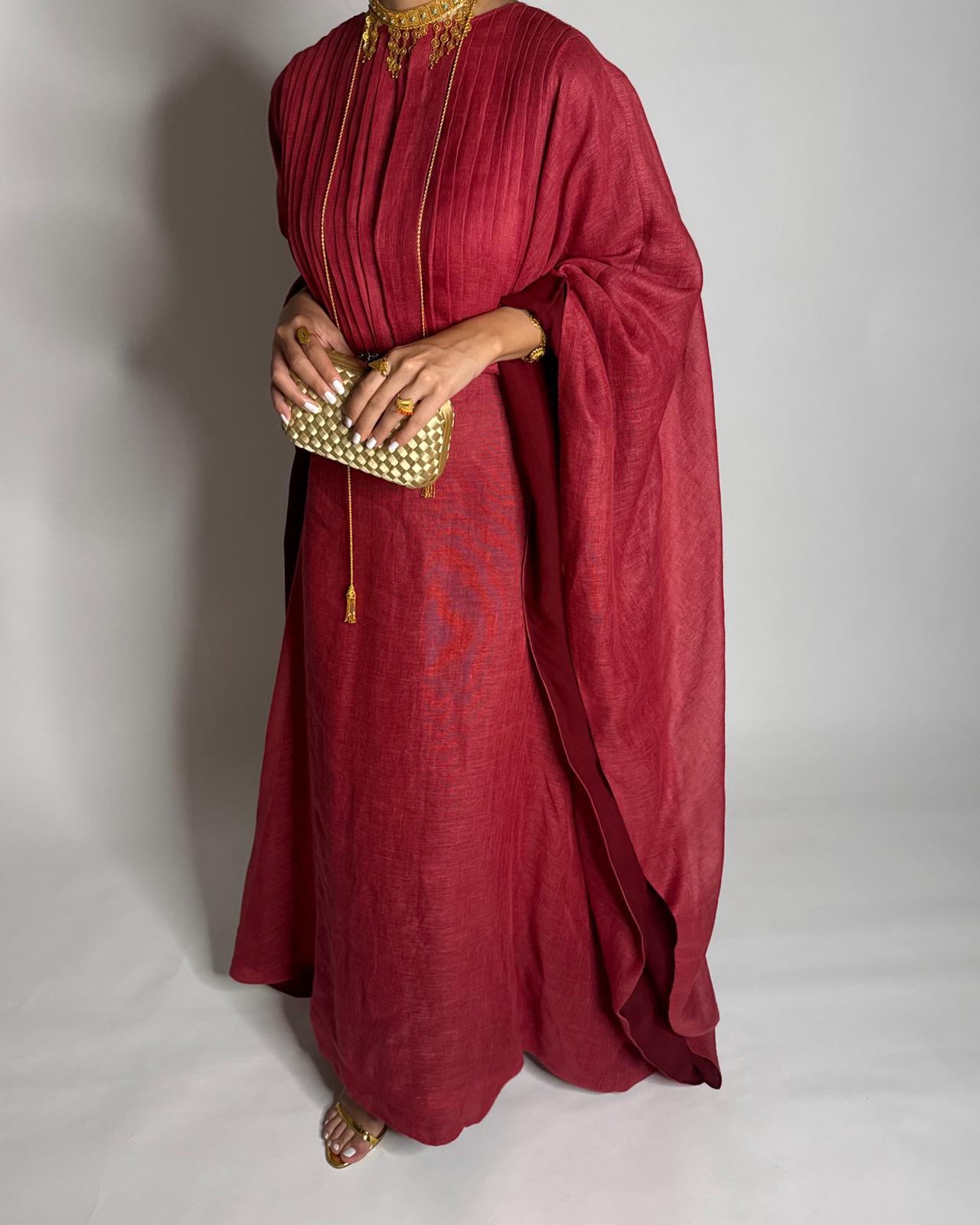 A539 - Red-ish/ Maroon Linen Occasion Jalabiya (READY TO SHIP)